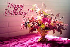 Happy Birthday and flowers greeting card