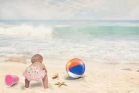 clipart of Baby play on Beach