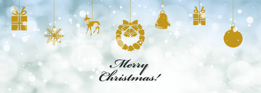 Beautiful and colorful "Merry Christmas" postcard with gold decorations