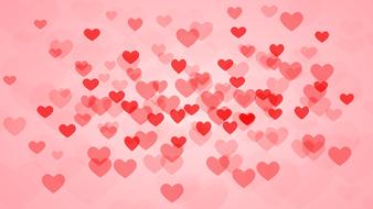 Beautiful, pink and red hearts of different shades, at pink background, clipart