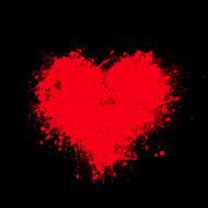 Beautiful, painted red heart with paint splatter, at black background , clipart