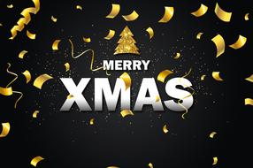 merry xmas tree gold poster