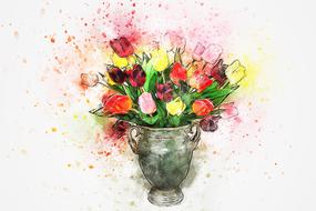 bouquet of tulips in vintage vase, digital art