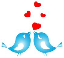 Two, cute and beautiful, blue and white birds, with the red hearts, clipart