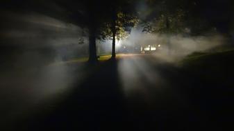 beams of light at foggy night