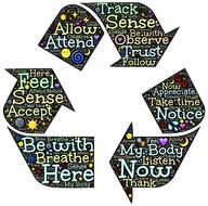 Recycle icon, with the colorful words and signs, at white background, clipart