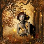 clipart of girl in autumnal forest