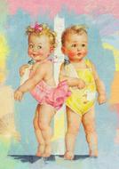 collage vintage twins baby card drawing
