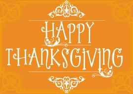 White and orange, patterned "Happy Thanksgiving" postcard, clipart