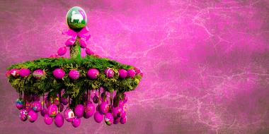 Easter decorations in bright pink background