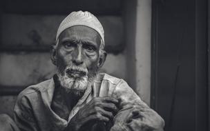monochrome Portrait of Old Man on Street