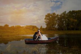 Bride And Groom lake boat