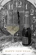 new year's eve greeting clock wine