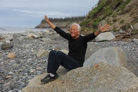 Baby Boomer, happy Healthy Old Man on beach