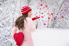 valentine's day girl heart snow forest