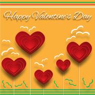 red hearts on valentine's day greeting card