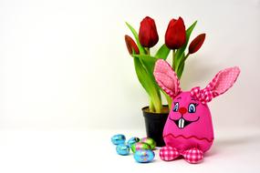 Easter Bunny Colorful toy and flowers