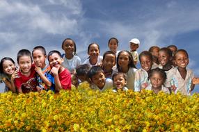 group of children as a photomontage