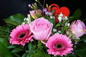 bouquet with pink roses and gerberas