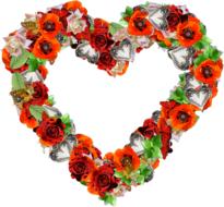 Colorful and beautiful heart made of the flowers and leaves, at white background, clipart