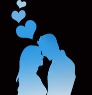 blue silhouette of a couple in love on a black background