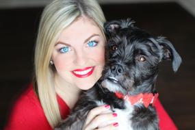 pretty blonde girl with black doggy