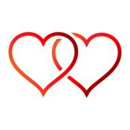 Beautiful, red, gradient hearts together, at white background, clipart