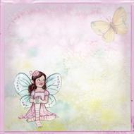 cute winged girl smiling to butterfly, drawing