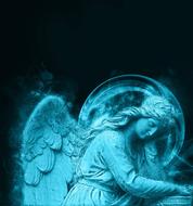 Beautiful, vintage, turquoise angel statue, at black background, clipart