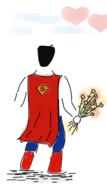 superman in love with flowers as a drawing