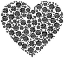 heart of black and white flowers