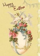 happy easter on vintage postcard with doves