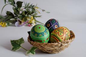 colorful Easter Eggs Decoration in basket