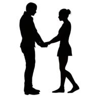 couple holding hands face to face, silhouette