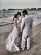 Wedding, young couple at sea