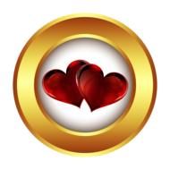 two red hearts in golden and white button