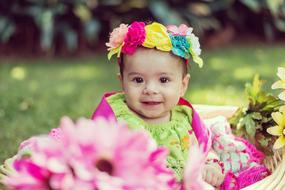 Child and Little flowers in Nature