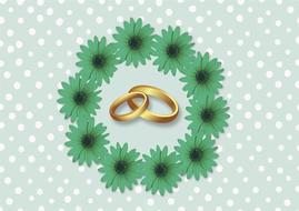 wedding rings on a green background as an illustration