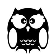 Beautiful, black and white painting of the owl, at white background, on clipart