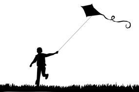 child boy flies a kite silhouette