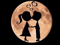 love heart moon people kisses