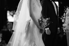 monochrome photo of wedding couple