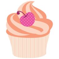 peach color cupcake with pink cherry a top, drawing