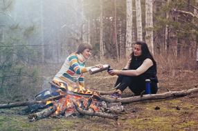 Women Girls Talking forest fire