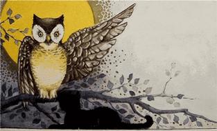 owl vintage card moonlight drawing