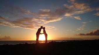 Sunset people kiss