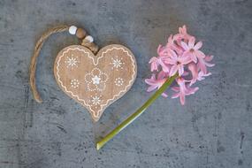 Heart Wooden Love and pink flowers
