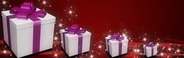 red banner with gifts
