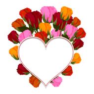 colorful roses around blank heart shape frame