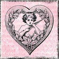 heart angel vintage card drawing